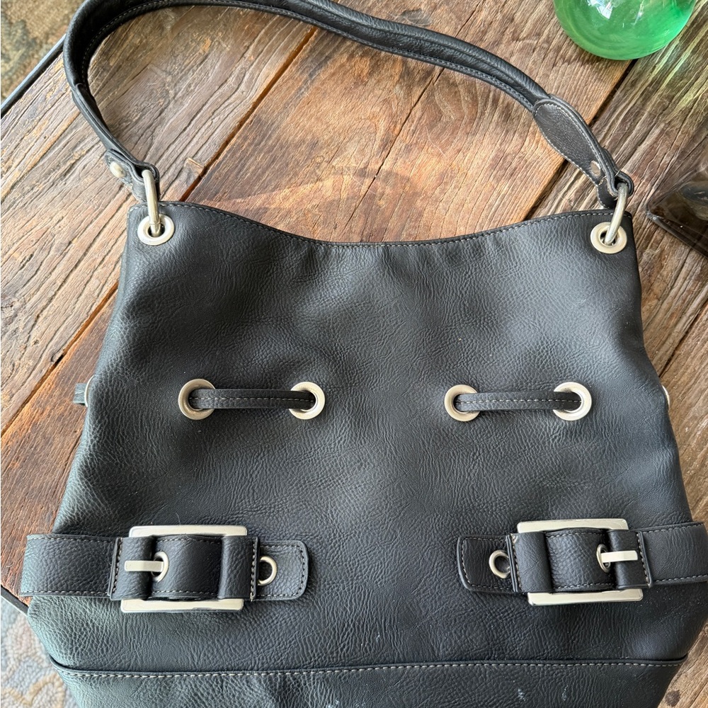 Reflections Black Shoulder Bag with Buckle Accents